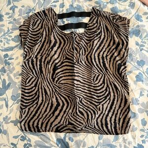 Women’s Zebra-Print Cap Sleeve Blouse - Black & Taupe